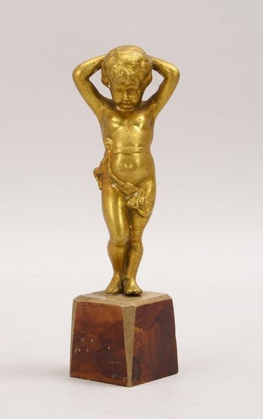 Kleine Bronze, 'Knabenfigur', unsigniert, auf Steinsockel; Höhe 16 cm