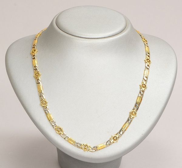 Collier, 585 GG/WG (gest.), Glieder teils durchbr. Radmotiv, mit Steckschließe, Gew. 34,50 g