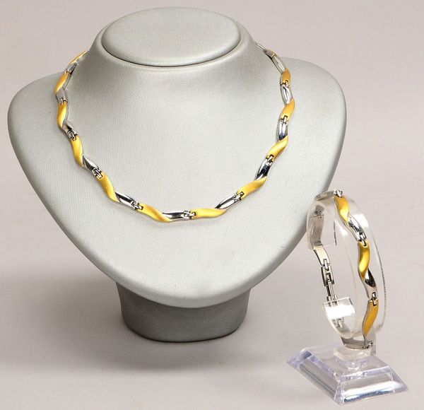 FL/Paris, Designer-Schmuckset, Edelstahl/teilvergoldet, Halskette und Armband