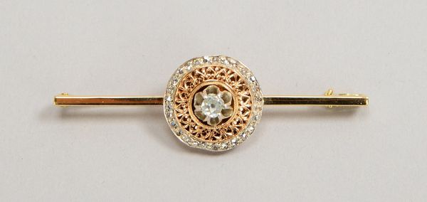 Brosche, 585 GG/RG (gest.), mit Altschliff-Diam. und 32x Diamantrosen; Gew. 5,20 g