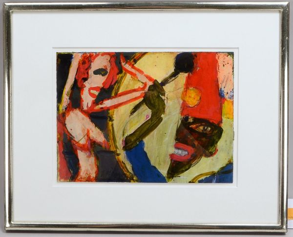 Rieger, Helmut, 'Artistin und Clown' (aus dem Zyklus 'Arena'), Gouache, sign./dat., hinter Glas