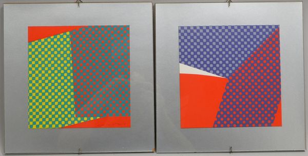Sotrop, H.W., 2 Farblithogr., 'Geometr. Abstraktionen', '12/50', bleisign./dat., hinter Glas