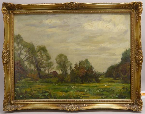 Fiedler (-?), 'Landschaft', Öl/Lw, unten li. sign./dat. (19)'48'; Rahmenmaße 82 x 105,5 cm