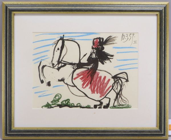 Picasso, Pablo, 'La Cavalière', Lithogr., unsign., unter PP hinter Glas gerahmt