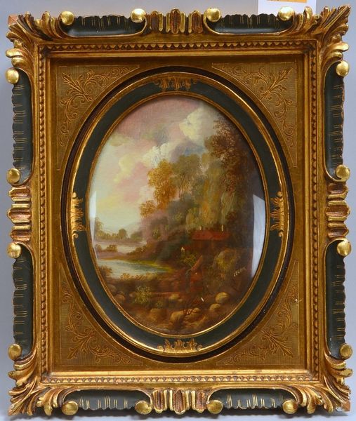 Lerains, Alfredo, 'Landschaft mit Haus am See', Öl/? sign., im Prunkrahmen/oval