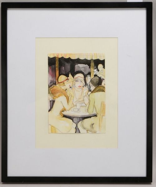 Gemälde, 'Berliner Kaffeehausszene...', Aquarell/Pastell, unsign., unter PP hinter Glas
