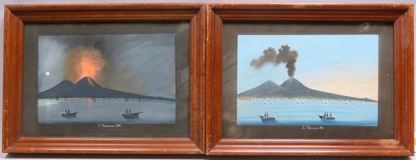 2 Gouachen, 'Il Vesuvio', datiert '1906', hinter Glas gerahmt; Rahmenmaße 41 x 56 cm