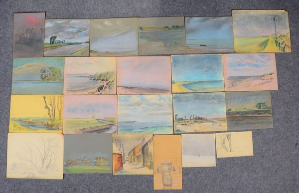 Ohler, Willy: Skizzenmappe mit ca. 20 Arbeiten auf Papier (Bleistift/Buntstift, Kreidepastell)