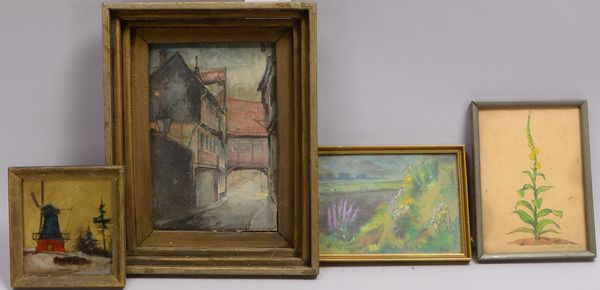 Ohler, Willy, kl. Werkkonvolut: Ölbild, Tuschezeichn., Kreidepastell, kl. Malerei
