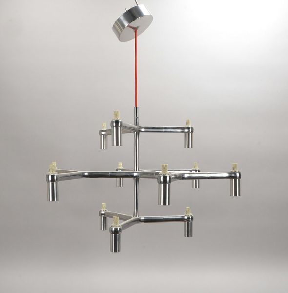 Nemo, Kronleuchter 'Crown Minor', 12-fl., modulares Alugestell/Glasschirme, Entw. Jehs/Laub