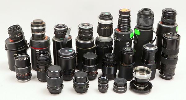 Fotogr.-Konvolut, Kamera-Obj.: Soligor, Auto-Beroflex, Hanimex, Porst Auto, u.a., 20 St.