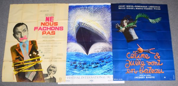 3 alte Filmplakate (Frankr./Schweiz, 1970er/1980er J.); Maße ca. 150 x 120 cm - gefaltet!