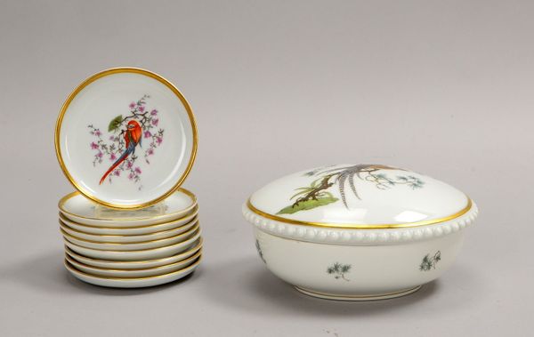 Rosenthal/Bavaria, Konfekt-Anbietset, Vogelmotive, Deckeldose und 9x Schälchen