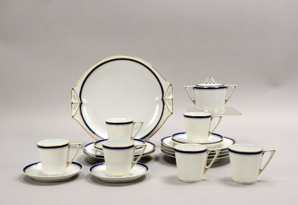 Hutschenreuther, Kaffeeporz.-Konvolut, Jugendstil-Form, Blau- und Goldrand