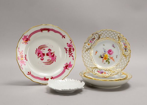 4x Meissen-Teller, versch. Dekore und Zeiten, und 2x KPM-Schalen (Zeptermarke)