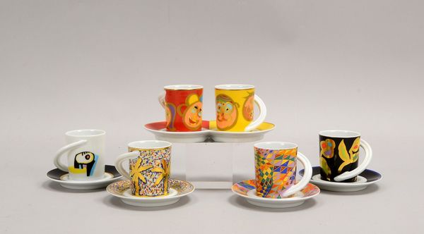 Rosenthal Studio-Line, 5 Espresso-'Künstlertassen', versch. Motive/1x doppelt