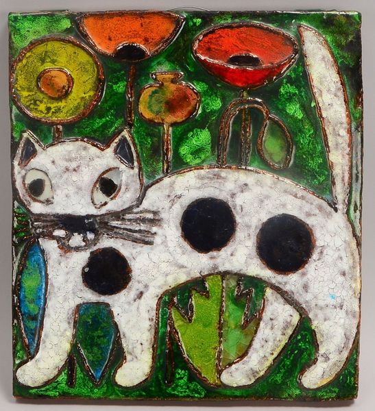 Weichberger, Heide, Künstler-Keramikplatte, 'Katze'; Maße 39 x 35 x 3 cm