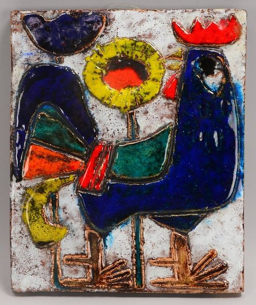 Weichberger, Heide, Künstler-Keramikplatte, 'Hahn'; Maße 34,5 x 29 cm