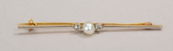 Stabbrosche, 585 GG/WG (gepr.), mit Perle und 2x kl. Diamantrosen; Gew. 2,20 g