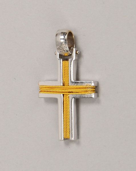 'Kreuz'-Anh., 585 WG, an eingespannter 585 GG-Kette; Maße 3 x 1,6 cm, Gew. ca. 3,8 g