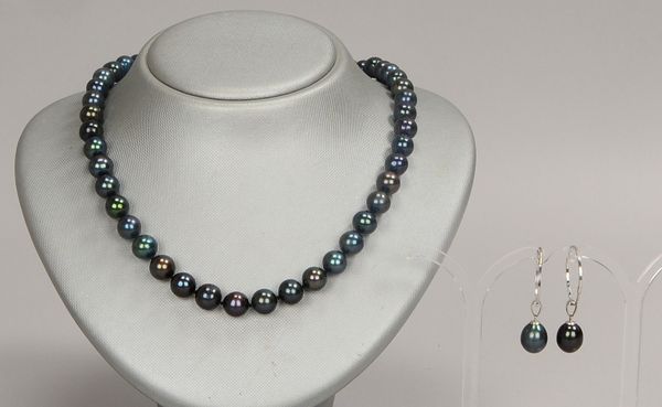 2-tlg. Tahitiperlen-Schmuckset: Halskette, und Paar Ohrhänger, 333 WG (gest.)