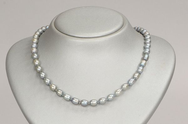 Tahitiperlenkette, längsovale Perlen/Ø 8 mm, einzeln gekn., Magnetschl.; Länge 50 cm