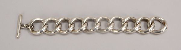 Armband (1970er J.), Silber, schwere Ausf., 10-gliedrig, mit Knebelschl.; Gew. 113 g