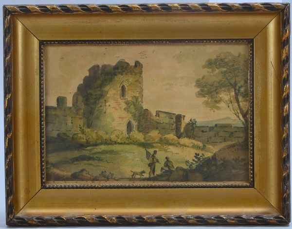 Landerer, Ferdinand (zugeschr.), 'Burgruine', Aquarell, unsigniert, hinter Glas gerahmt