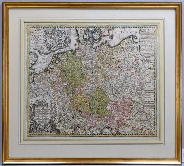 Histor. Landkarte, 'Röm.-germanisches Reich', Kupferstich/grenzkol., unter PP hinter Glas