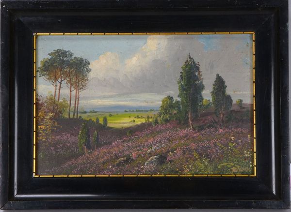 Schwarz, Otto, 'Heidelandschaft', Öl/Malkarton, unten re. sign., im Rahmen der Zeit