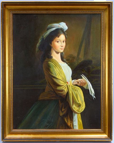 Gemälde, 'Vornehme Dame mit Brief', Öl/Lw, unsign.; Rahmenmaße 60,5 x 48,5 cm