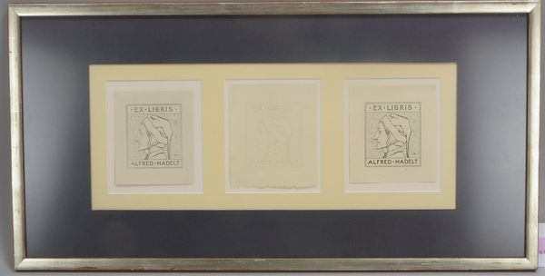 Vogeler, Heinr., 3x 'Exlibris Alfred Hadelt', Strichätzungen/untersch. (Platte von 1908)