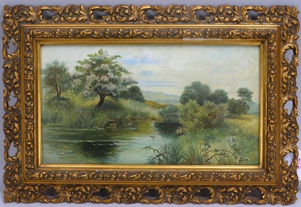 Gemälde (um 1900), 'Romantische Seenlandschaft', Öl/Lw, unsigniert
