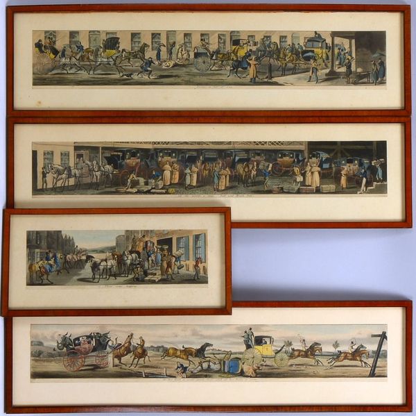 Kl. Grafikkonvolut (England, alt), 4 kol. Lithogr., 'Kutschen und Pferde', hinter Glas
