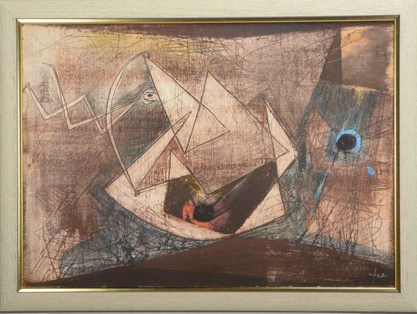 Jaenisch, Prof. Hans, 'Stürmische Fahrt', Tempera/Sperrholzplatte, unten re. sign./dat. '1953'