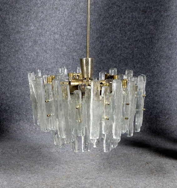 Kalmar/Franken, Deckenlampe, 17-fl., 'Eiszapfen'-Glasbehang, Entw. J. Th. Kalmar