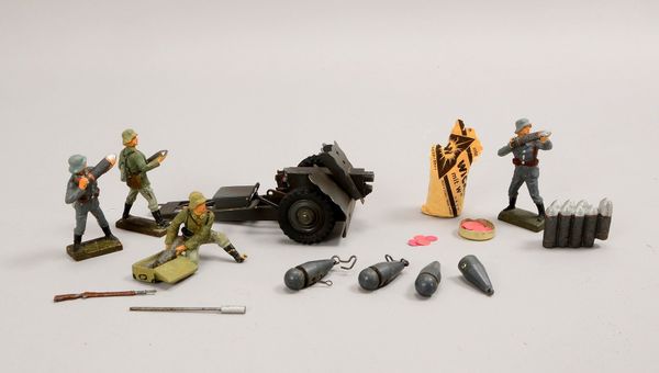 Hausser-Blechspielz., 'Leichtes Infant.-Geschütz', mit 4x Soldatenfig., 'Granaten', Zündpl.