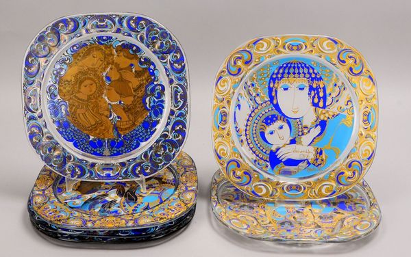 Rosenthal, 6x Glas-Wandteller, Weihnachts-/Märchenmotive, Entw. B. Wiinblad