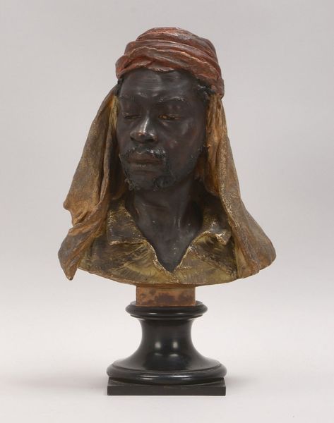 Keramikbüste, 'Arabischer Mann', farbig gefasst, unsign.; Büste auf Holzsockel; Höhe 36 cm