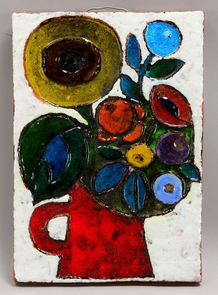 Weichberger, H., Keramikplatte, 'Blumen in Vase', farbig glasiert; Maße 42 x 29,5 cm