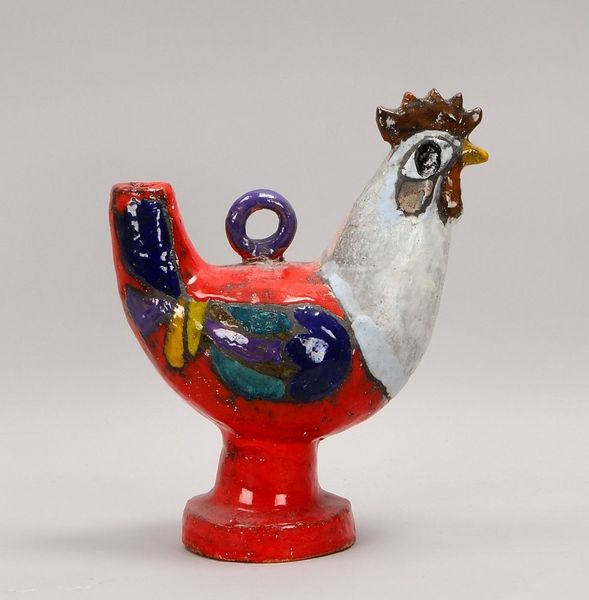 Weichberger, H., Keramikfigur, 'Roter Hahn', farbig glasiert; Höhe 29,5 cm