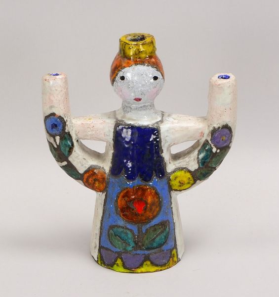 Weichberger, H., figürl. Kerzenhalter, 'Frauendarst.', 3-fl., Keramik farb. glas.; Höhe 29,5 cm