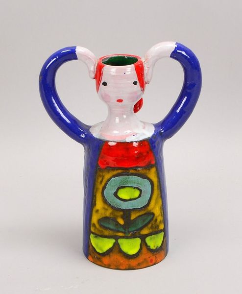 Weichberger, H., figürl. Kerzenhalter, 'Frauendarst.', 1-fl., Keramik farb. glas.; Höhe 27 cm