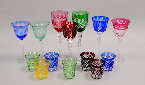 14x Trinkgläser, Kristallglas/teils geschl., verschiedenf.: 7x Weinrömer/7x Wassergläser