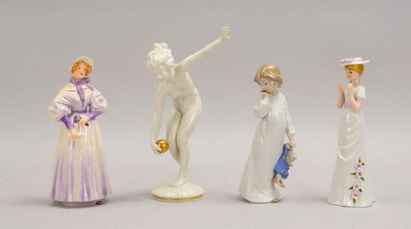 4x Porz.-Figuren, 'Junge Frauen': je 1x Hutschenreuther, 1x Lladro, 1x Goebel, 1x ungem.