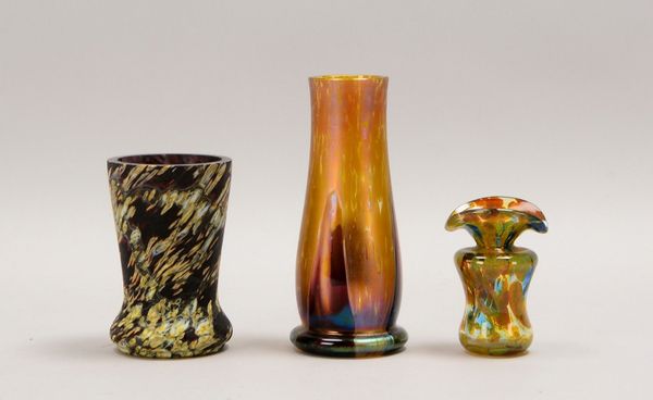 3x Jugendstil-Glasvasen, Opalinglas (Bayr. Wald, Rindskopf, u.a.); Höhe 11 cm - 19,5 cm