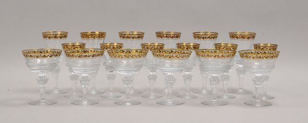 Tischglas-Konvolut, Kristallglas mit Goldrand, für 6 Pers. (Sekt, Weißwein, Dessertwein)