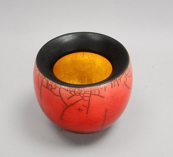 Mindermann, Martin, Künstler-Keramik, Gefäß in Raku-Technik, innen verg.; Höhe 17 cm