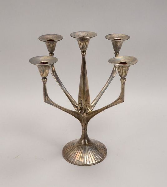 Kerzenleuchter, Silber, mehrf. punz. ('B374' und 'Stern'), 5-fl.; Höhe 36,3 cm, Gew. 489 g