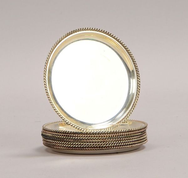Wilkens, 8-tlg. Satz Untersetzer, 800 Silber, mit Kordelrand; Ø 9,5 cm, Gew. 320 g